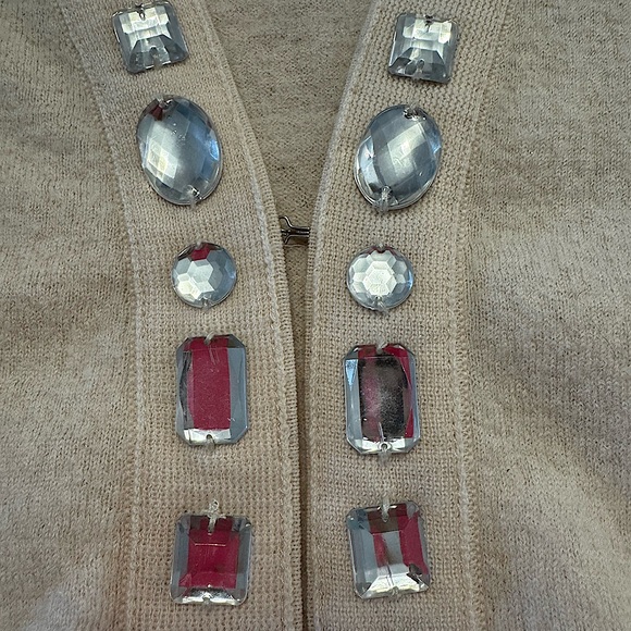 Marc Jacobs Cream Wool Short Sleeve Cropped Cardigan Jewel Detailing Size Medium - Picture 3 of 9